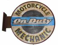 Motorcycle Mechanic on Duty Wood Sign
