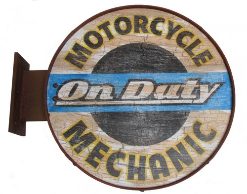 Motorcycle Mechanic on Duty Wood Sign
