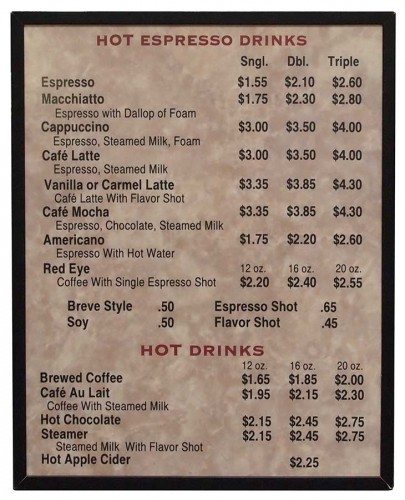 Coffee Menu Sign