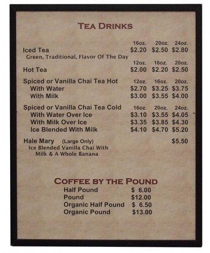 Coffee Menu Sign